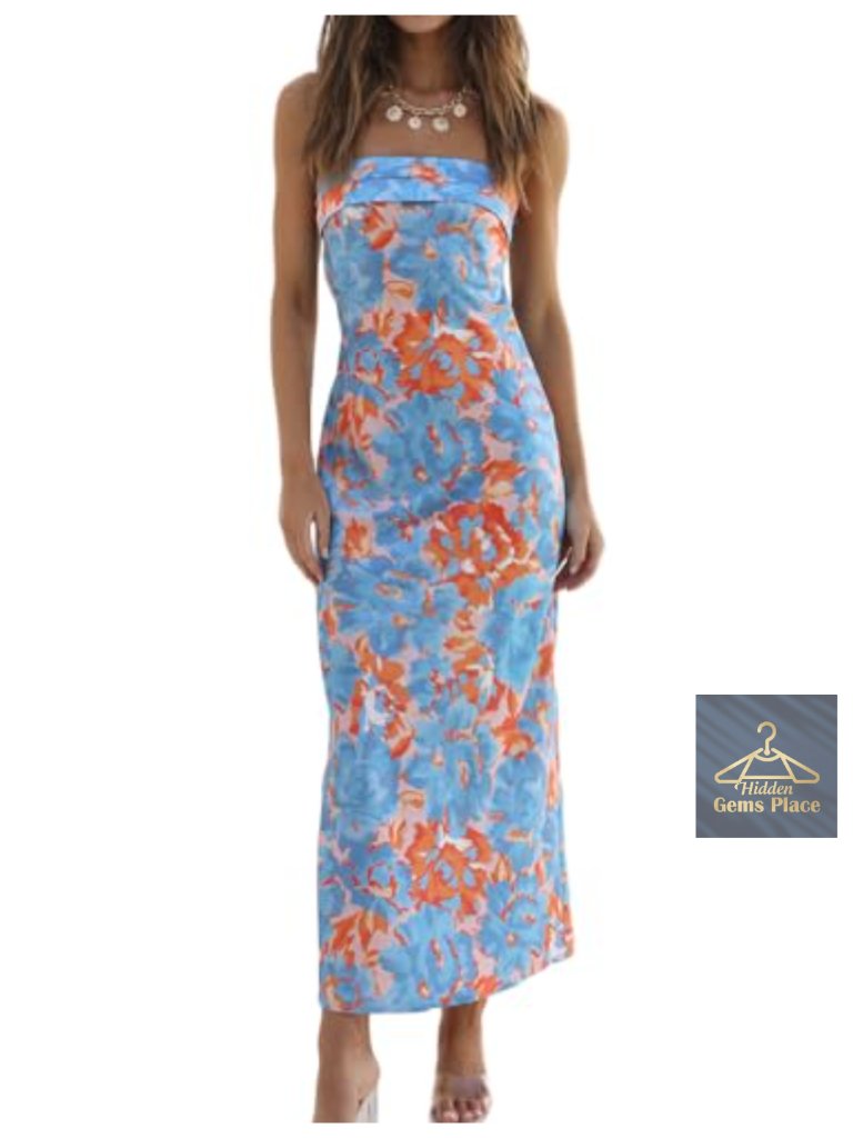 Satin Strapless Maxi Dress Elegant Backless Tube Top Formal